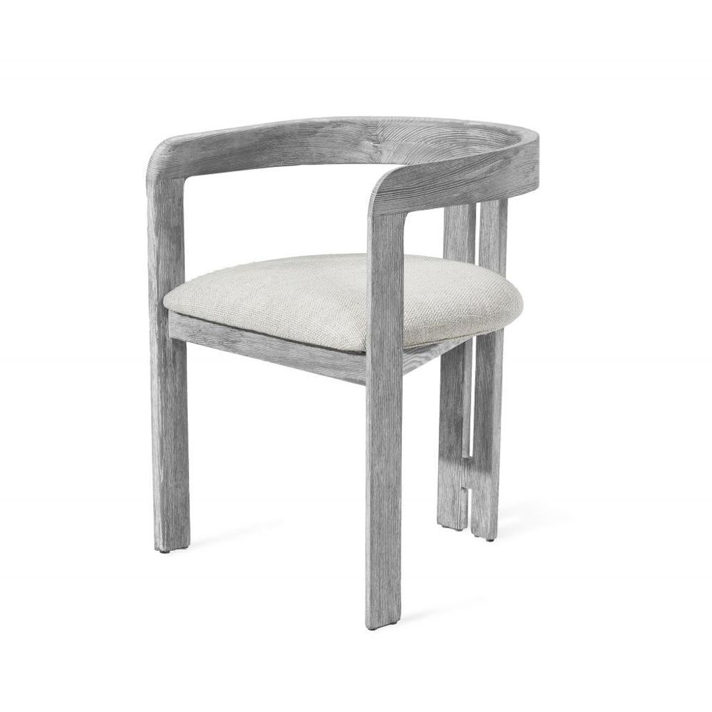 Preview image for Modern Curved Back 3 Leg Dining Chair Armchair Gray Wash Wood & Dove Linen
