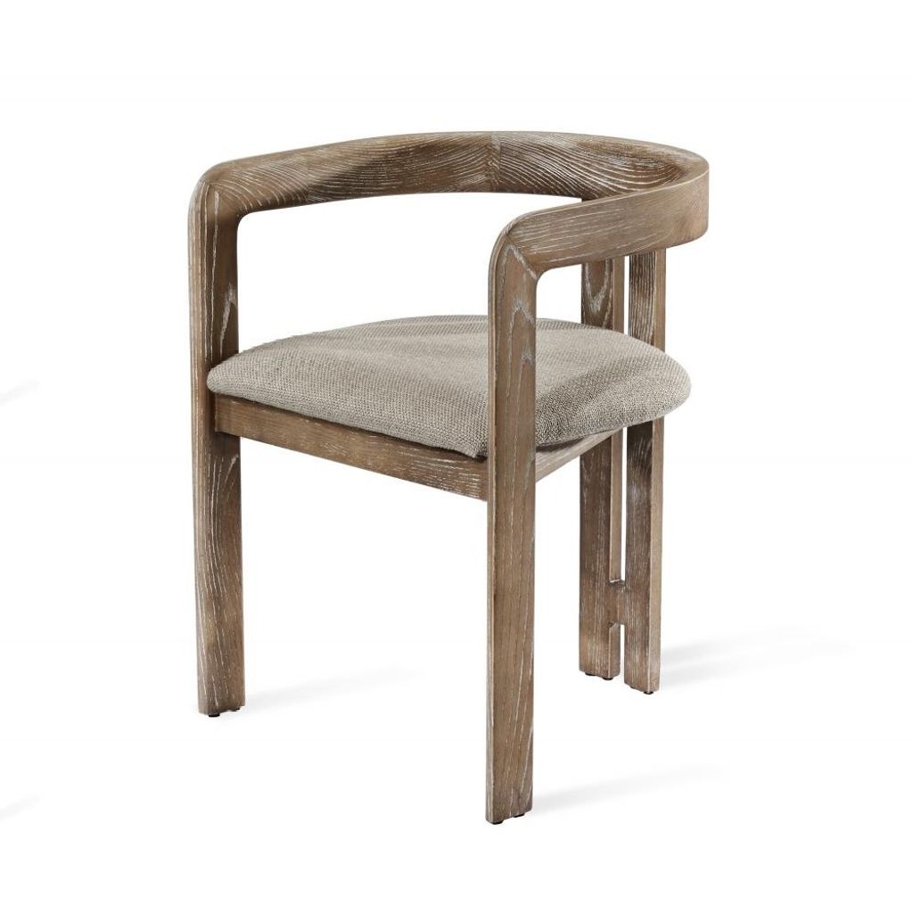 Preview image for Modern Curved Back 3 Leg Dining Chair Armchair Brown Wood & Flax Linen