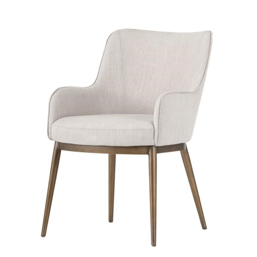 Preview image for Barrel Back Dining Armchair Beige Linen & Antique Brass Steel Frame