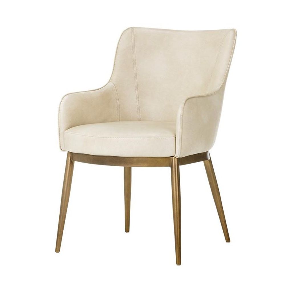 Preview image for Barrel Back Dining Armchair Cream Faux Leather & Antique Brass Steel Frame