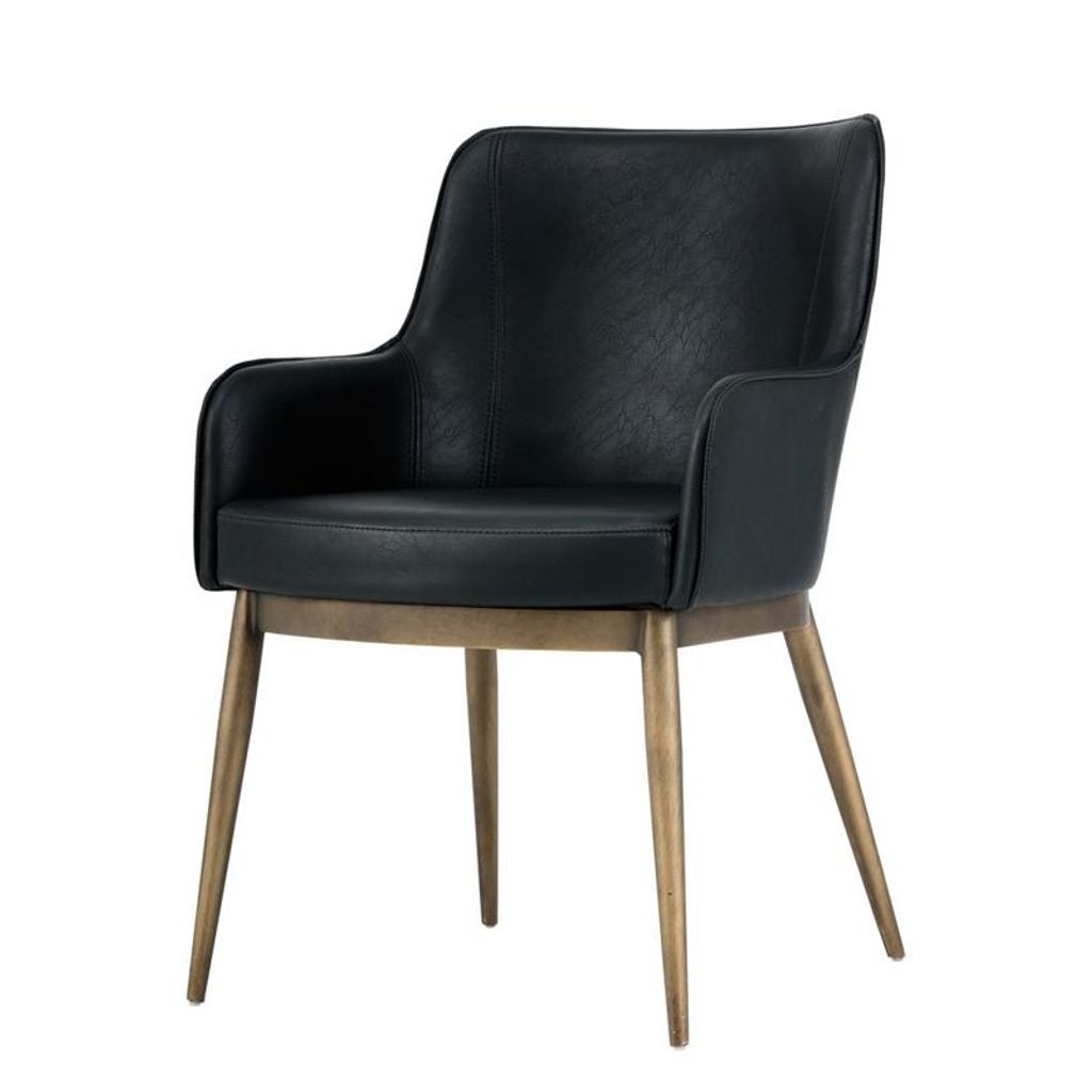 Preview image for Barrel Back Dining Armchair Black Faux Leather & Antique Brass Steel Frame