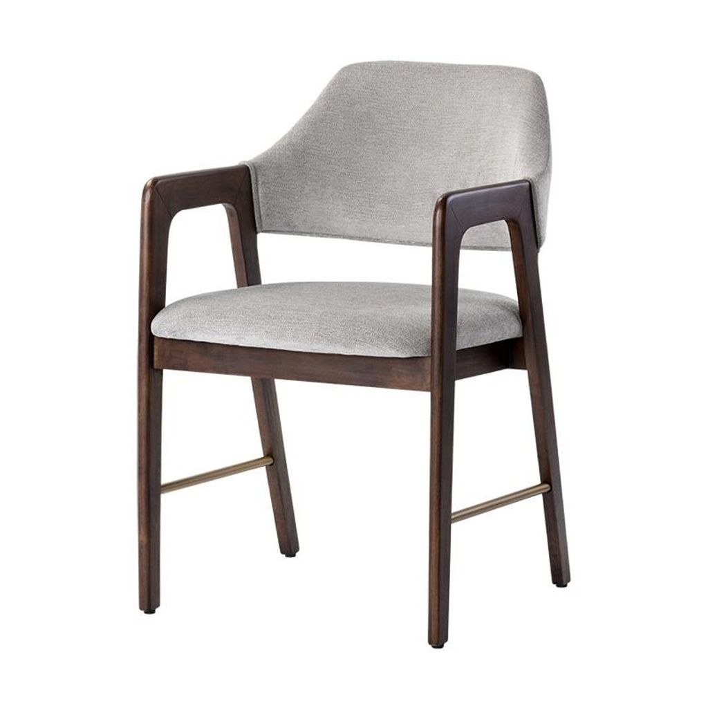 Preview image for Mid-Century Style Dining Armchair Stone Fabric & Solid Rubberwood Frame