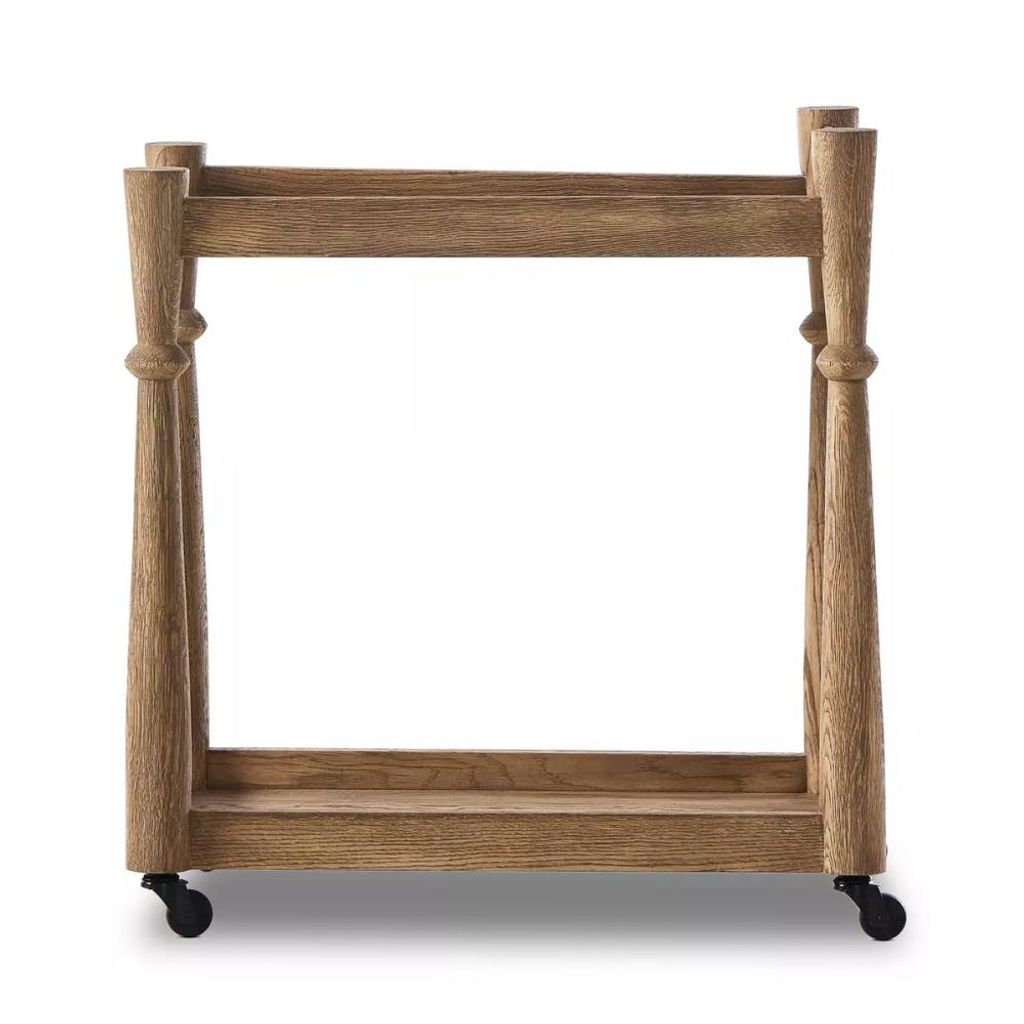 Light Wash Oak Wood Rectangle Bar Cart Server Trolley