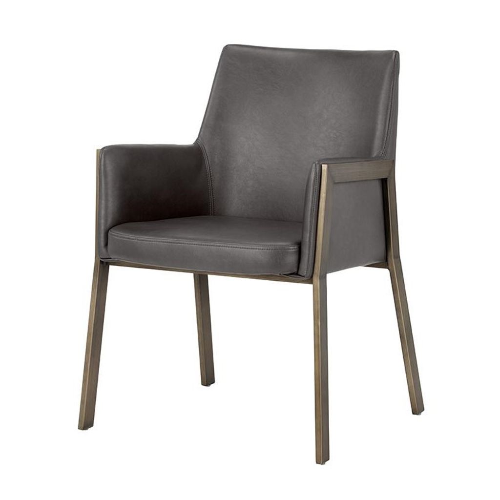 Preview image for Brushed Antique Brass & Gray Faux Leather Dining Chair Armchair