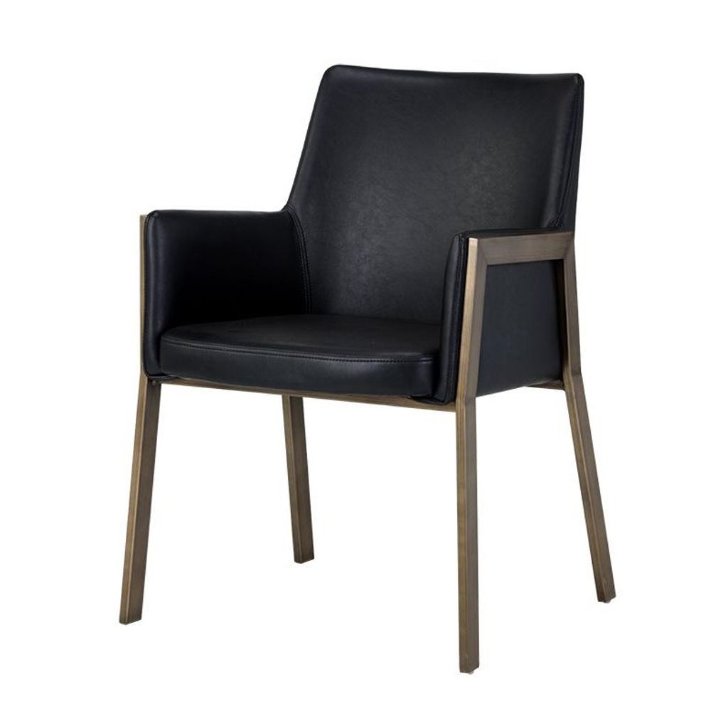 Preview image for Brushed Antique Brass & Black Faux Leather Dining Chair Armchair
