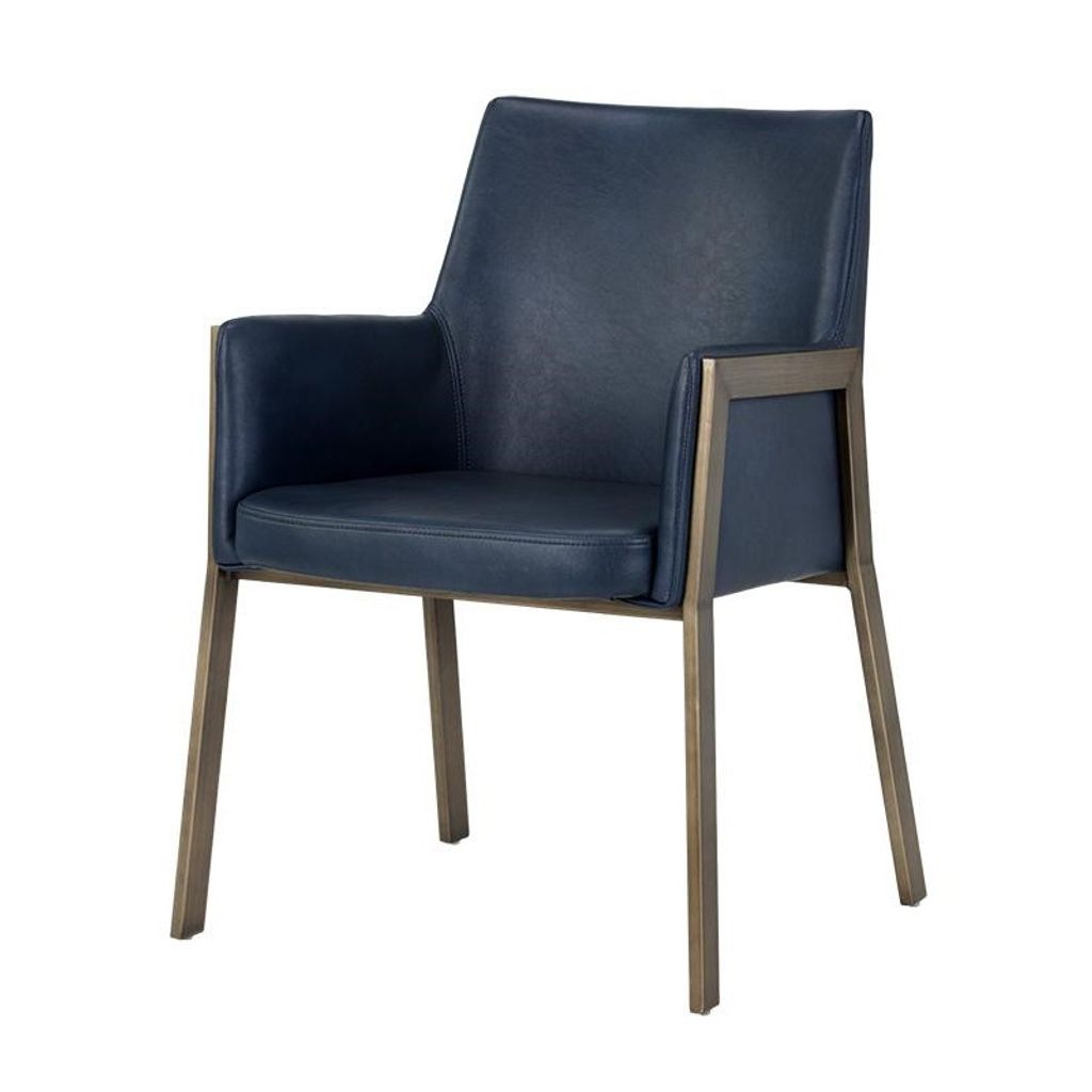 Preview image for Brushed Antique Brass & Blue Faux Leather Dining Chair Armchair
