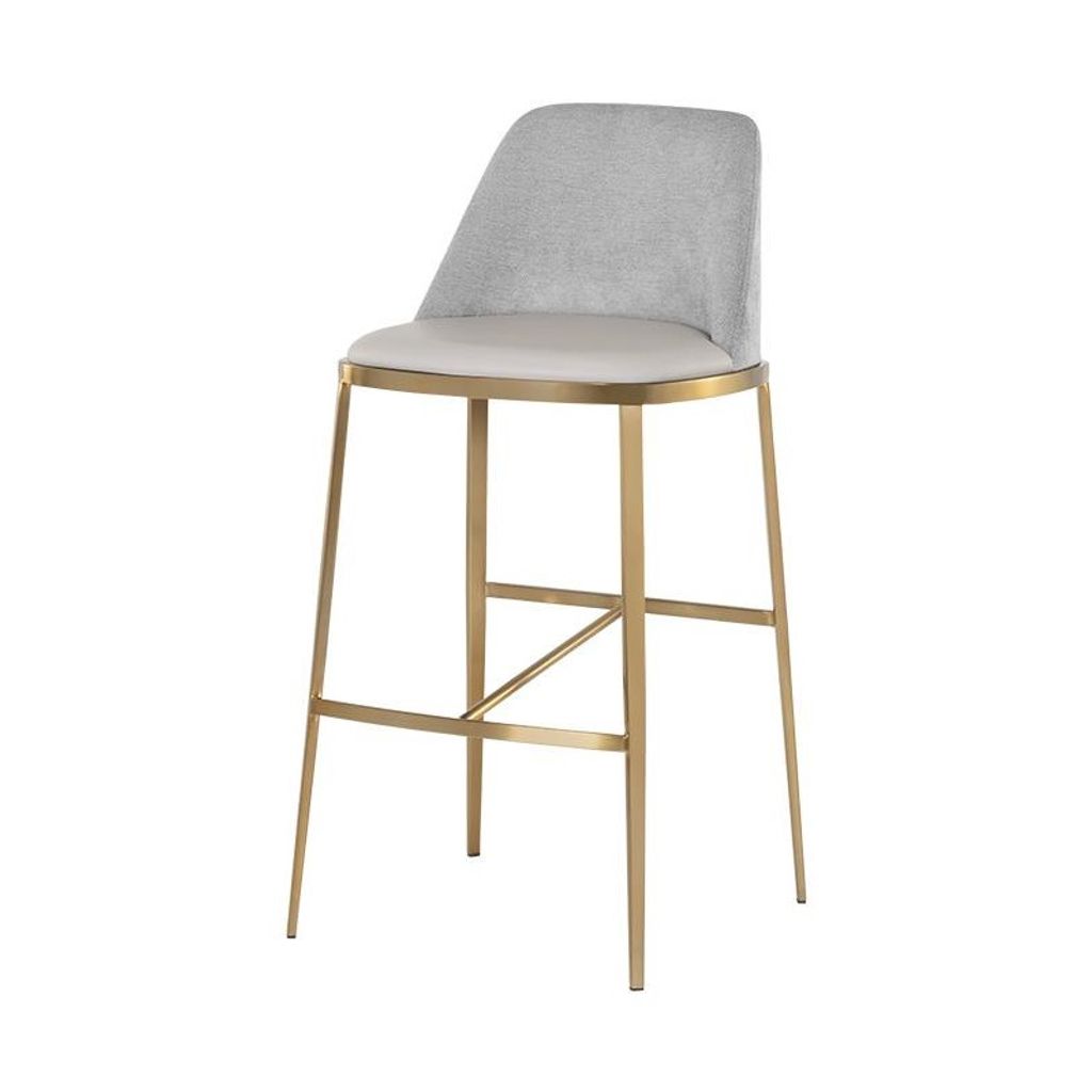 Preview image for Light Gray Faux Leather & Grey Fabric Bar Stool Brushed Gold Legs