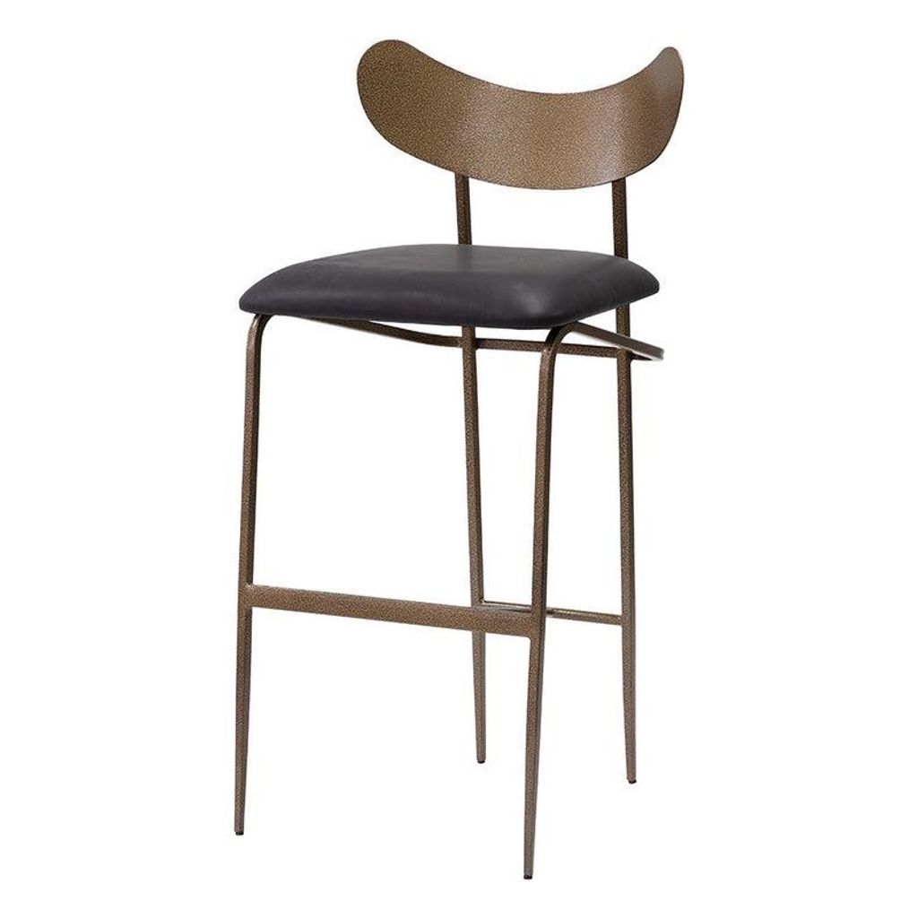Preview image for Mid-Century Modern Charcoal Black Leather & Antique Brass Bar Stool