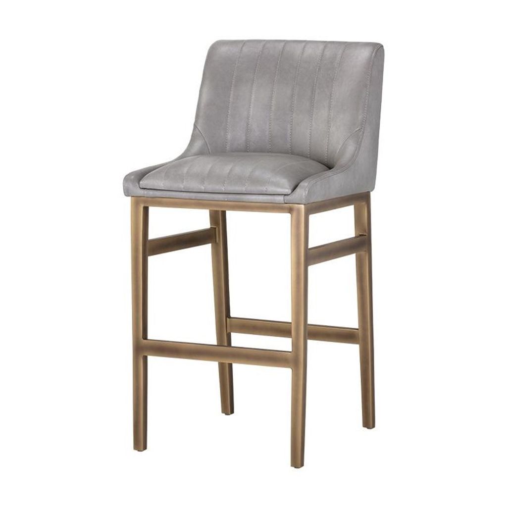 Preview image for Grey Faux Leather Channel Tufted Tavern Bar Stool Bronze Metal Frame