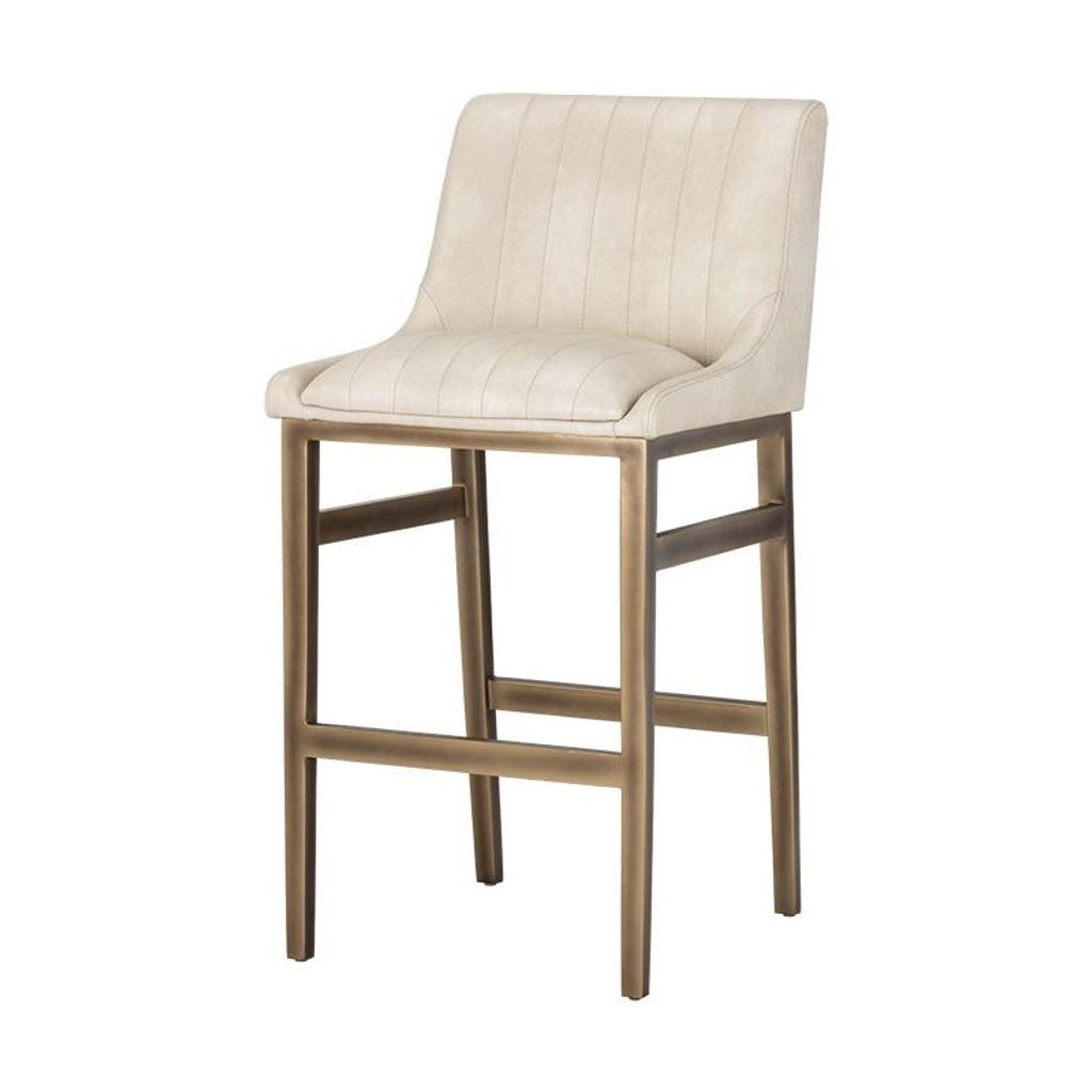 Preview image for Cream Faux Leather Channel Tufted Tavern Bar Stool Bronze Metal Frame