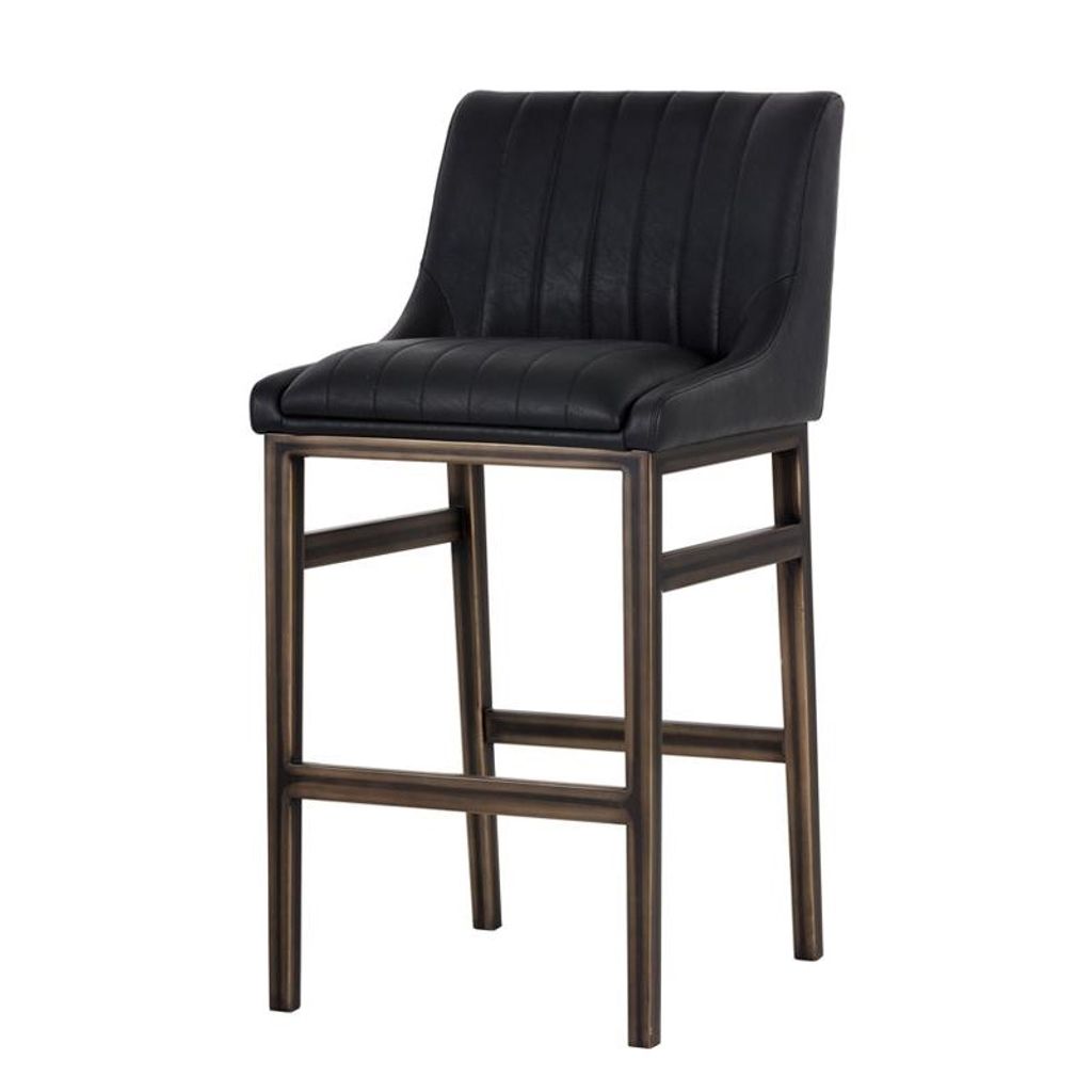Preview image for Black Faux Leather Channel Tufted Tavern Bar Stool Bronze Metal Frame