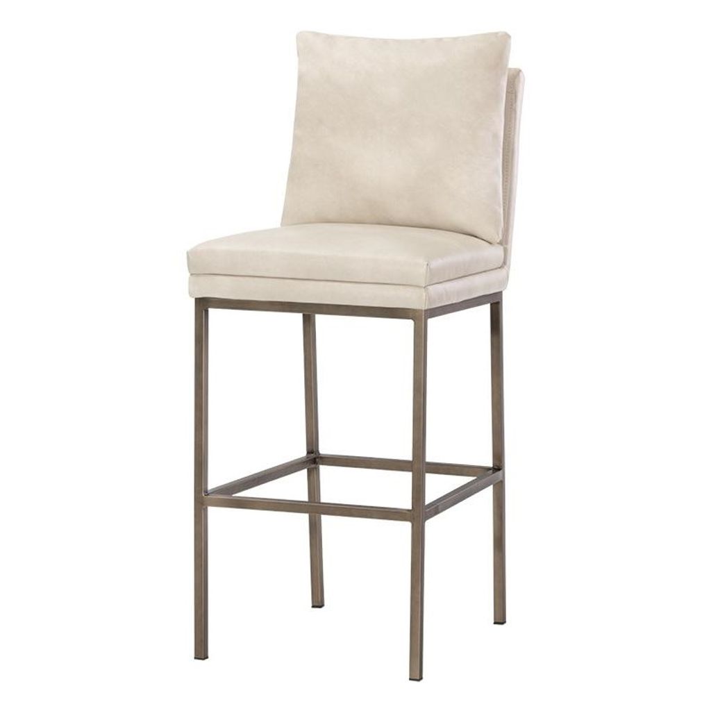 Preview image for Cushion Back Cream Faux Leather Bar Stool Antique Brass Iron Frame