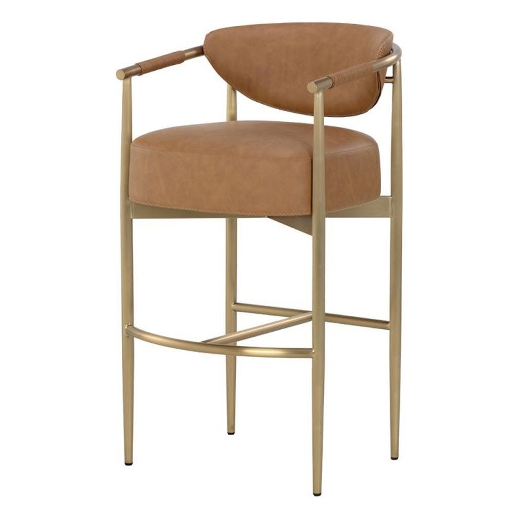 Preview image for Cognac Brown Faux Leather & Gold Metal Bar Stool