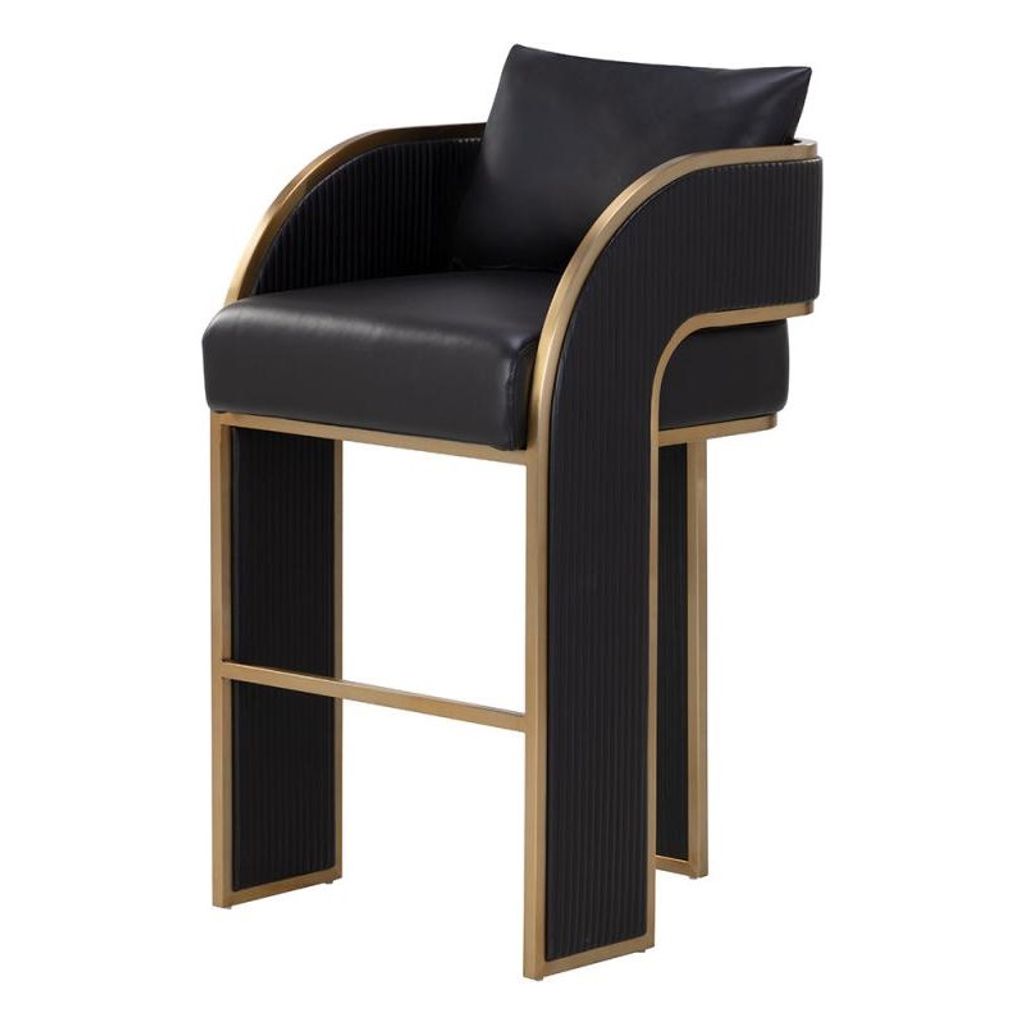 Preview image for Art Deco Style Black Faux Leather & Gold Bar Stool