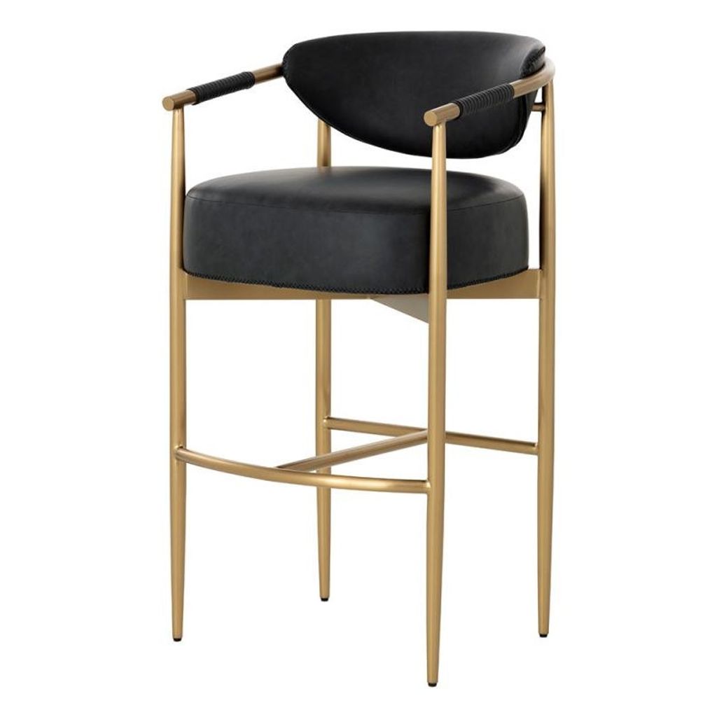 Preview image for Black Faux Leather & Gold Metal Bar Stool