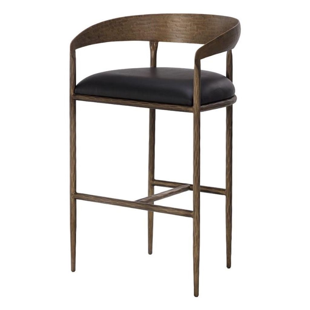 Preview image for Forged Metal Curved Bar Stool Antique Brass & Black Leather