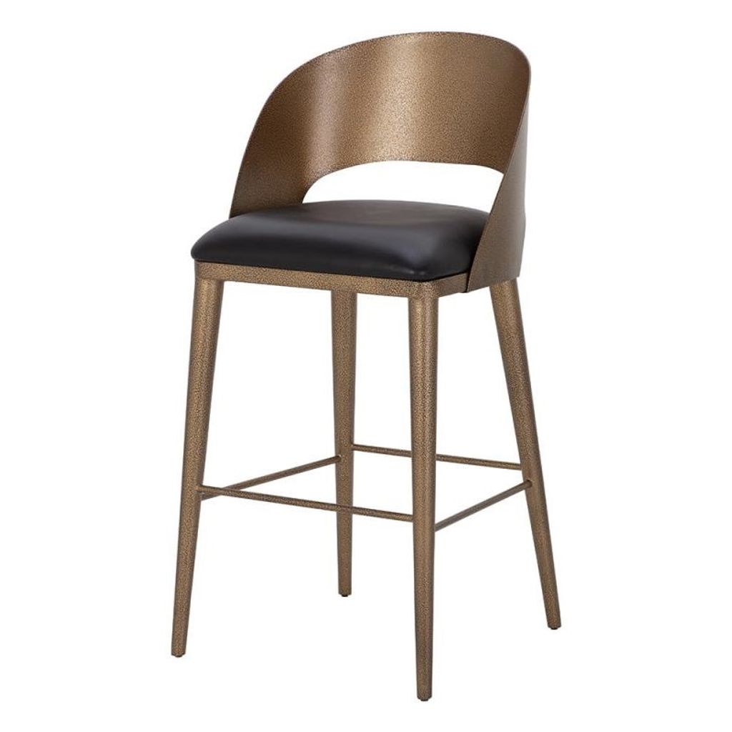 Preview image for Industrial Loft Antique Brass & Charcoal Black Leather Curved Back Bar Stool