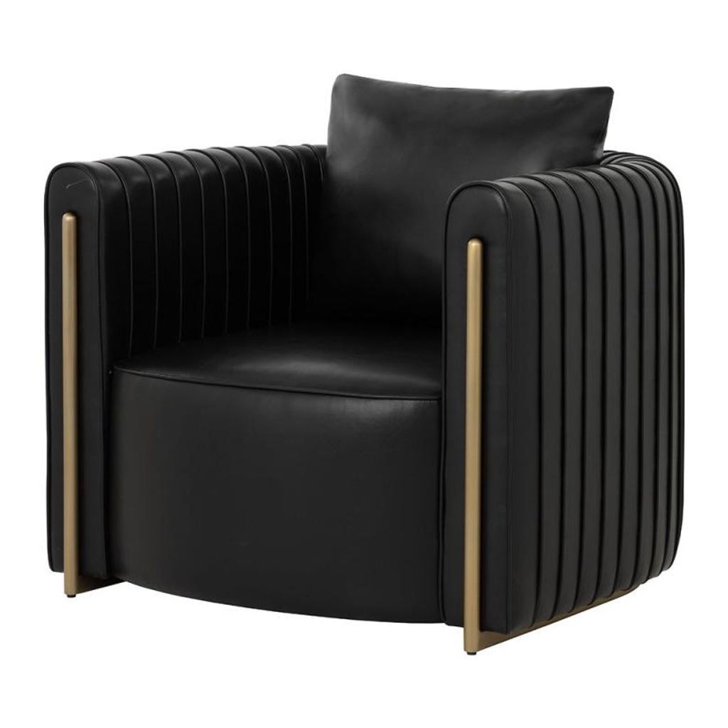 Preview image for Channel Tufted Barrel Back Accent Lounge Chair Black Faux Leather & Gold Accents
