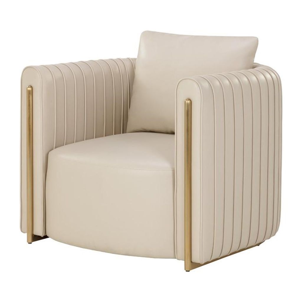 Preview image for Channel Tufted Barrel Back Accent Lounge Chair Beige Faux Leather & Gold Accents
