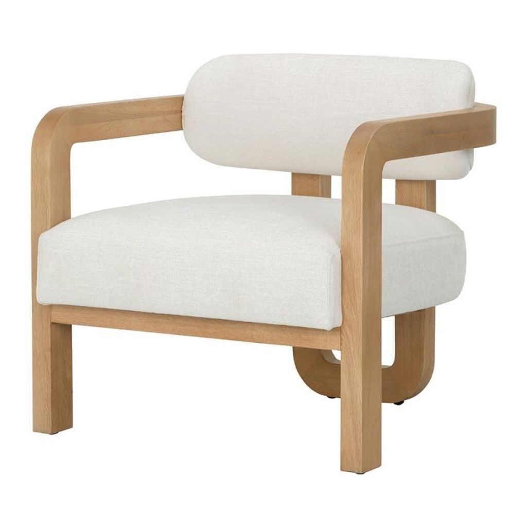 Preview image for Modern Curved Back 3 Leg Lounge Chair Armchair Solid Oak Wood & Heather Ivory Tweed