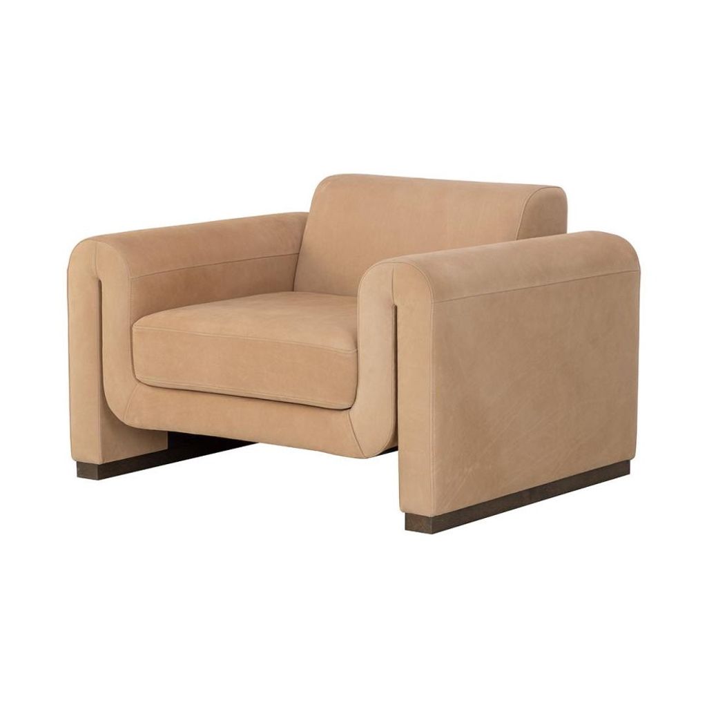 Preview image for Tan Nubuck Leather Curved Lounge Chair Armchair