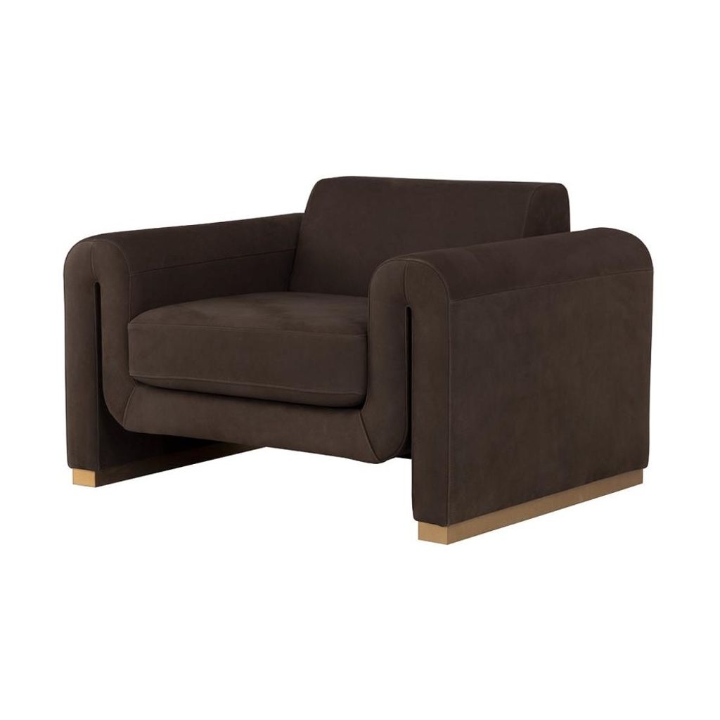 Preview image for Dark Brown Nubuck Leather Curved Lounge Chair Armchair