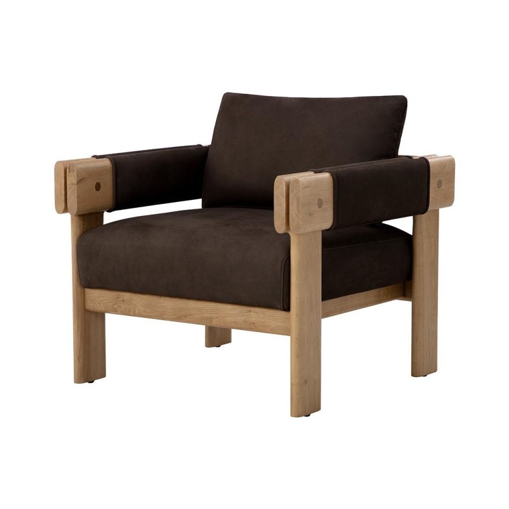 Preview image for Dark Brown Nubuck Leather & Oak Wood Lounge Chair Armchair
