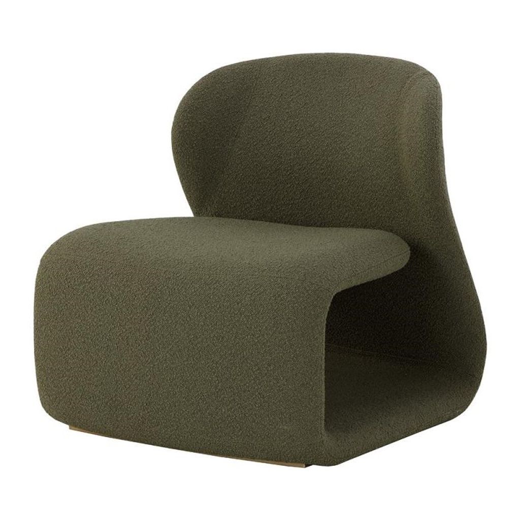 Preview image for Sculptural Contemporary Olive Green Boucle Armless Accent Lounge Chair