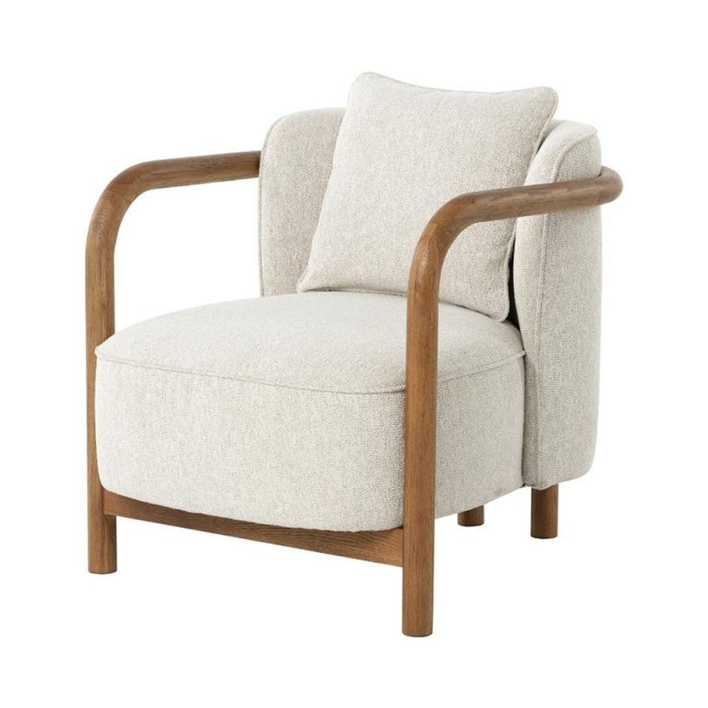 Preview image for Modern Organic Curved Solid Oak Wood Frame Lounge Chair Armchair Dove Cream
