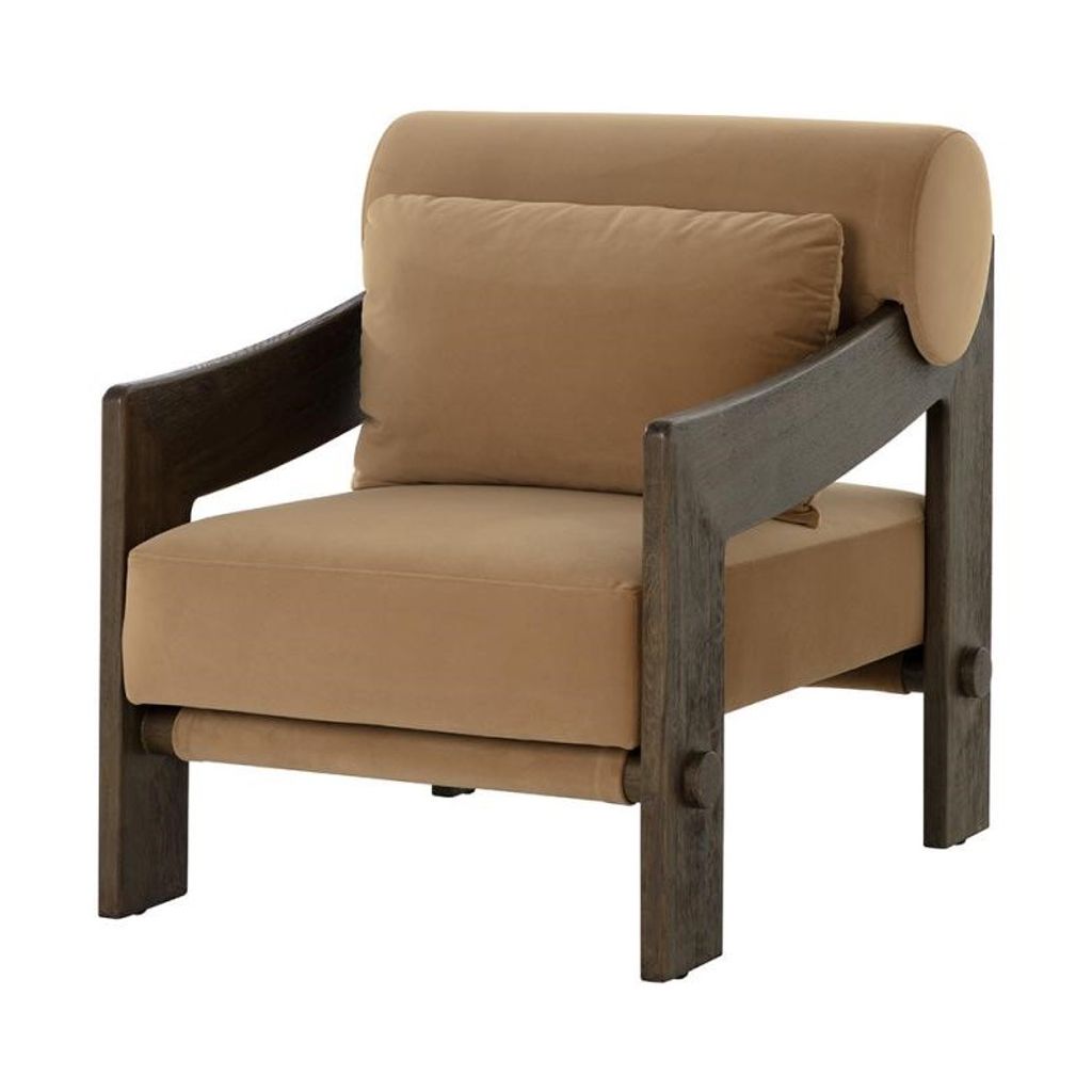 Preview image for Modern Brazilian Style Solid Oak Wood & Camel Fabric Lounge Chair Accent Armchair