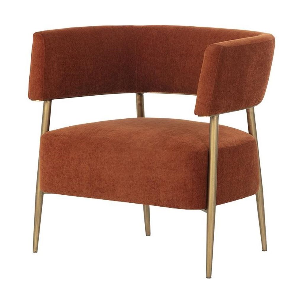 Preview image for Contemporary Barrel Back Lounge Chair Rust Fabric & Brass Legs