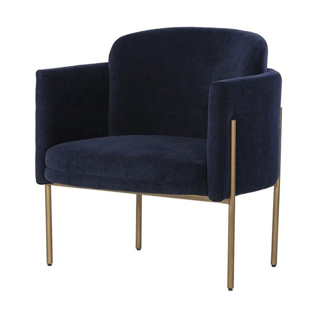 Preview image for Modern Glam Barrel Back Lounge Chair Navy Blue Fabric & Brass Legs