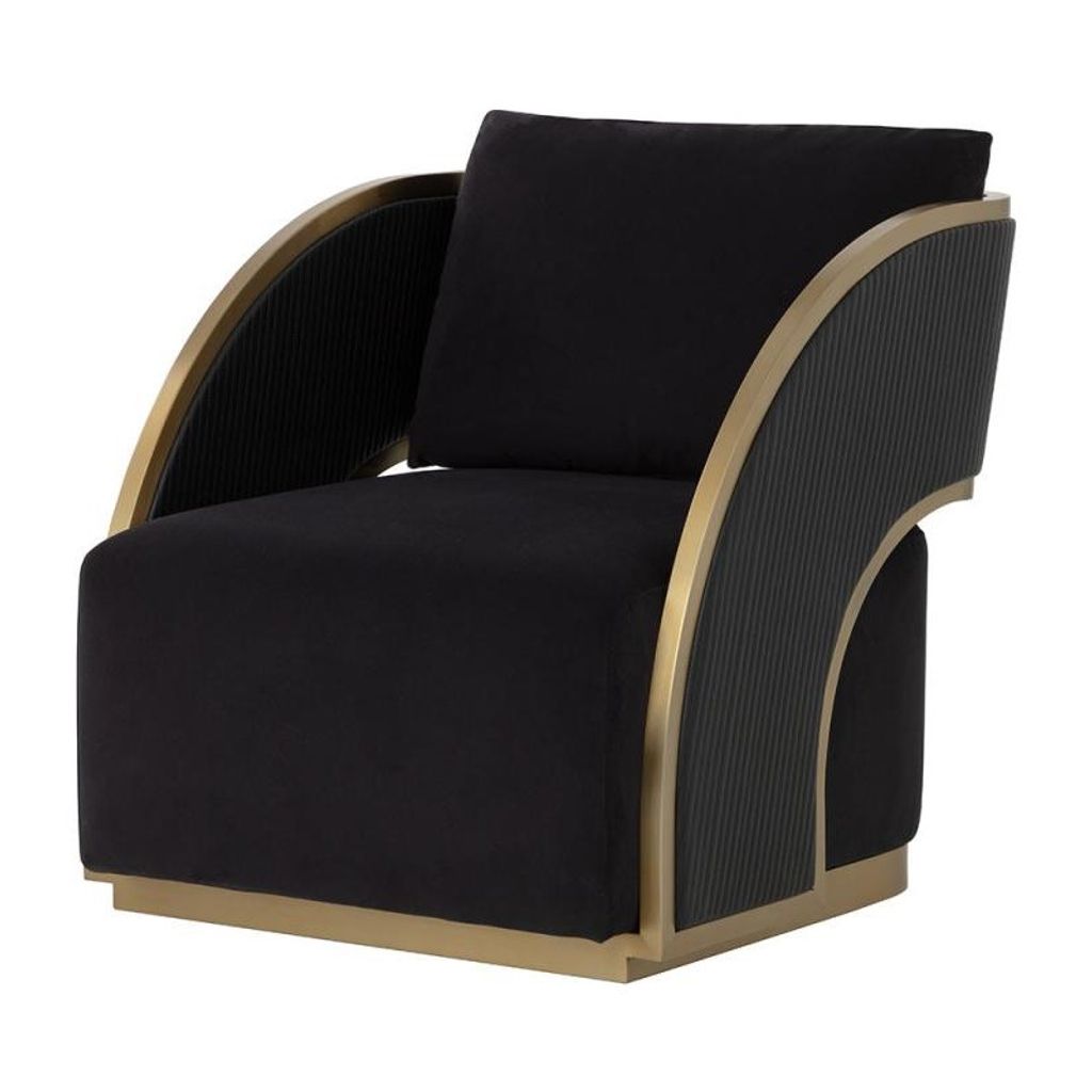 Preview image for Art Deco Style Black Faux Leather & Gold Swivel Lounge Chair
