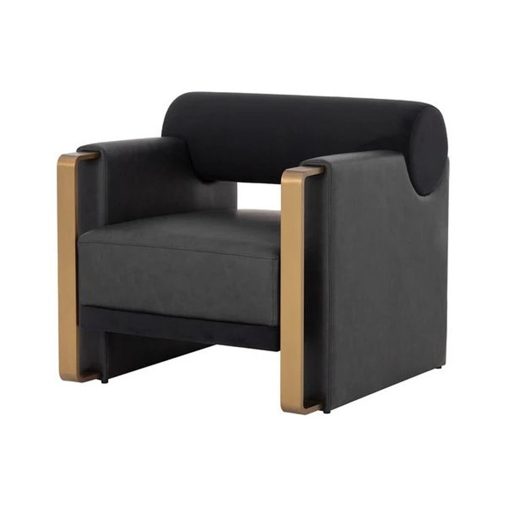 Preview image for Contemporary Black & Gold Rolled Back Lounge Chair Armchair