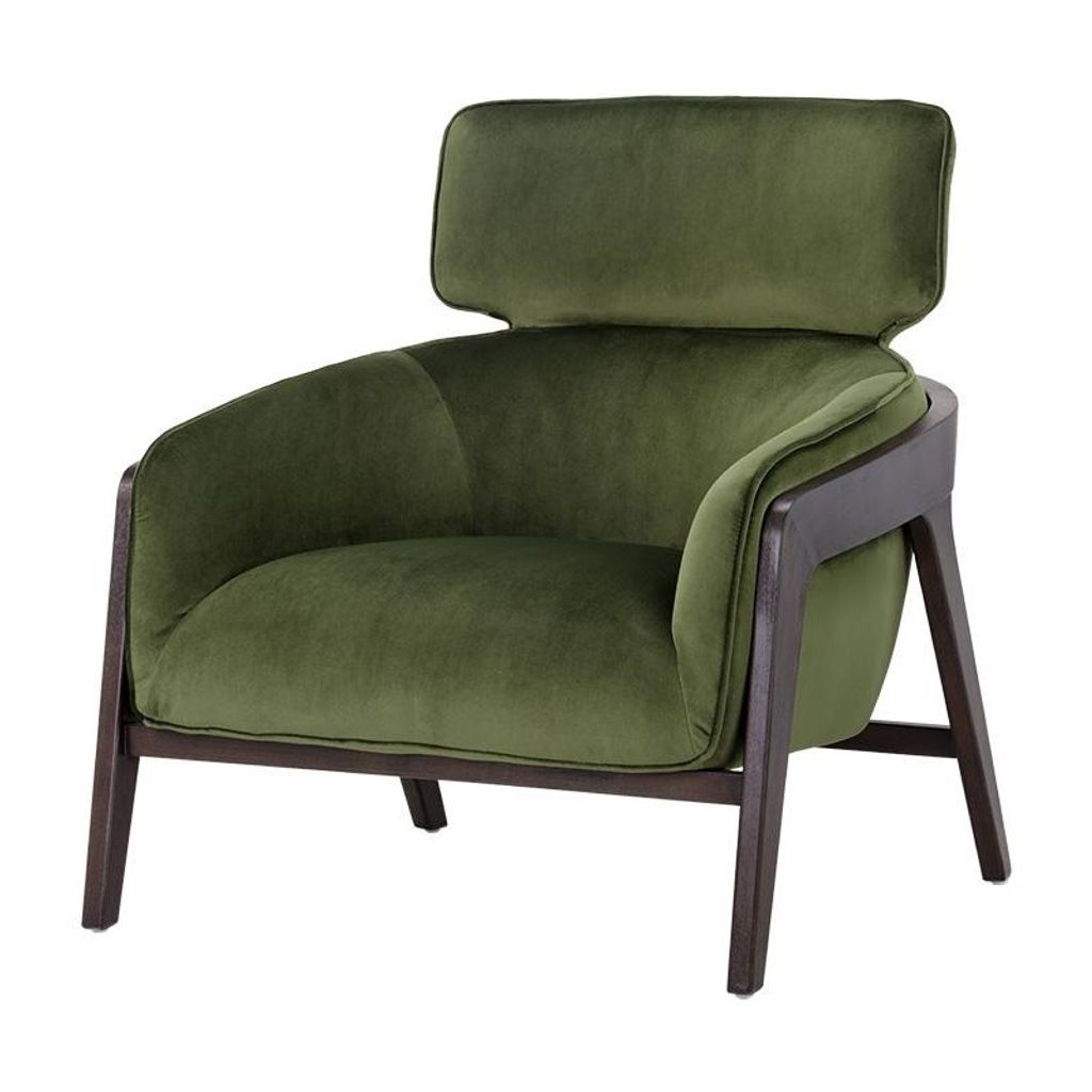 Preview image for Exposed Brown Solid Birch Wood Frame Lounge Chair Moss Green Velvet Armchair