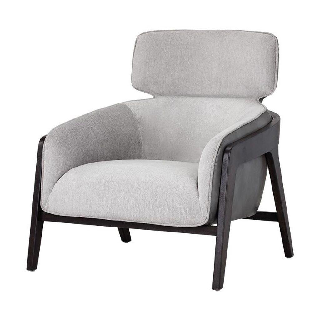 Preview image for Exposed Brown Solid Birch Wood Frame Lounge Chair Gray Armchair