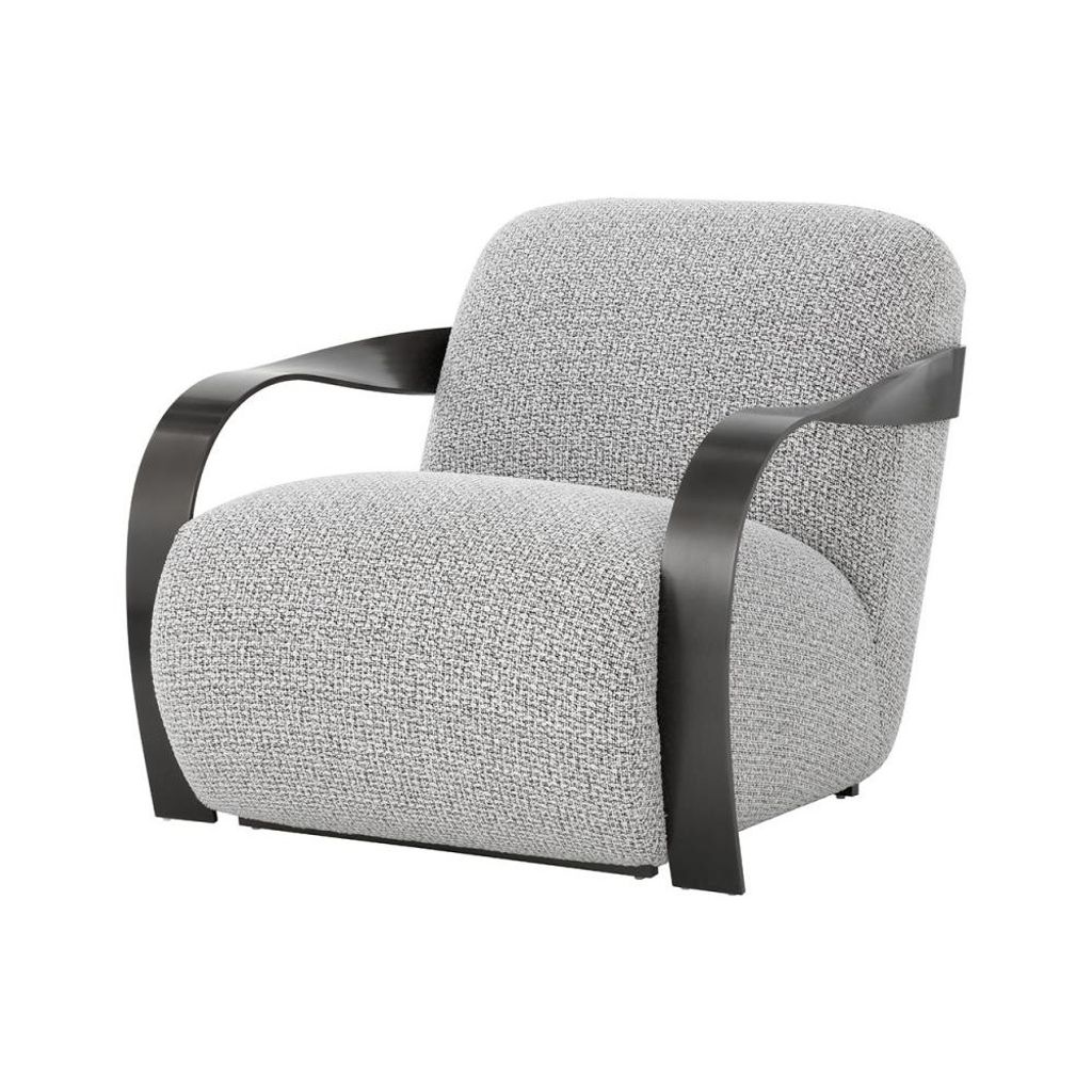 Preview image for Sculptural Bronze Metal & Black Check Fabric Lounge Chair Armchair