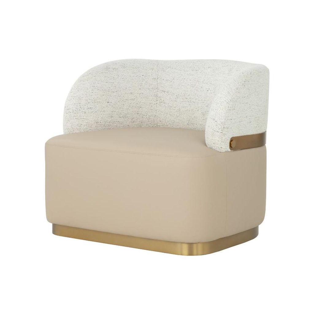Preview image for Two Tone Cream & Beige Faux Leather Contemporary Swivel Lounge Chair Gold Accents