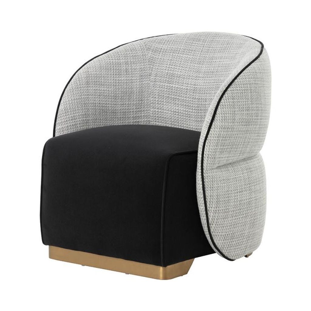 Preview image for Two Tone Black & White Pepper Fabric Barrel Back Lounge Chair with Contrast Welt