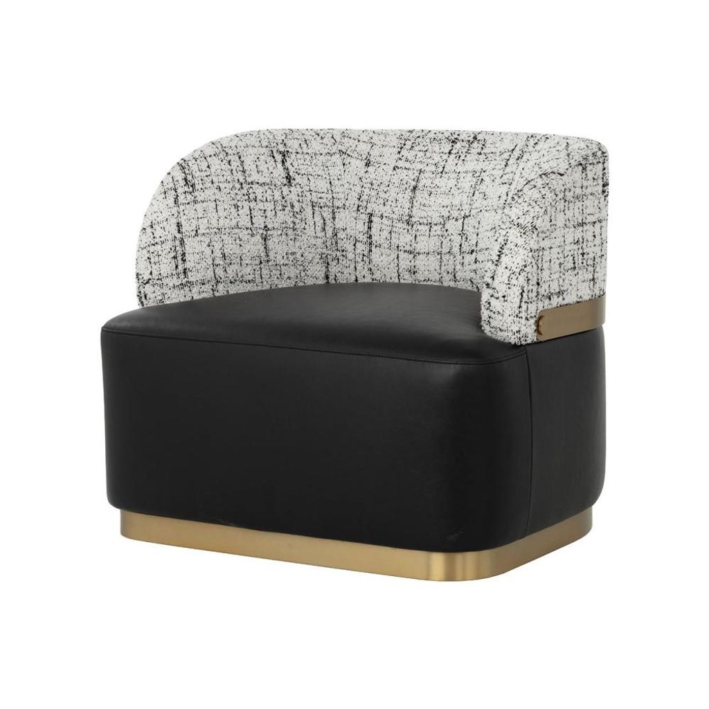 Preview image for Two Tone Gray & Black Faux Leather Contemporary Swivel Lounge Chair Gold Accents