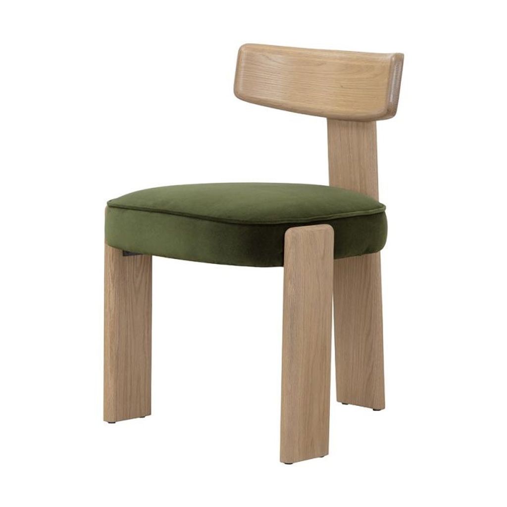 Preview image for Forest Green & Solid Oak Wood 3 Leg Armless Dining Chair (Set of 2)