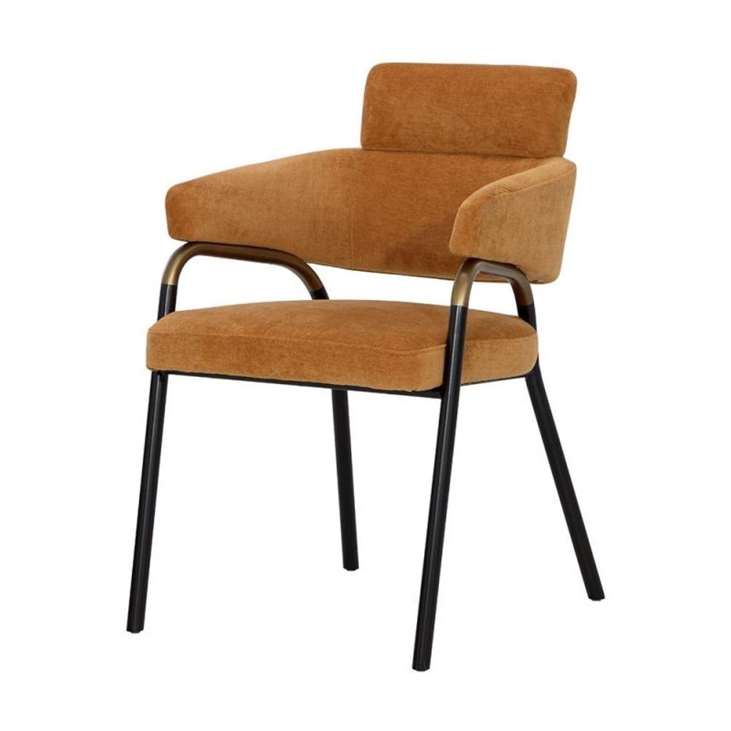 Preview image for Mid-Century Style Dining Armchair Amber Fabric & Black Metal Legs