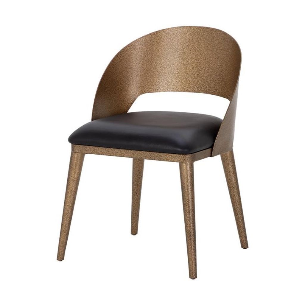 Preview image for Antique Brass & Charcoal Black Leather Curved Back Dining Chair