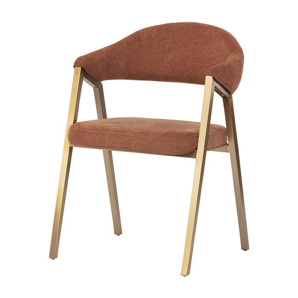 Preview image for Rust & Brushed Gold Dining Chair Channel Tufted Armchair