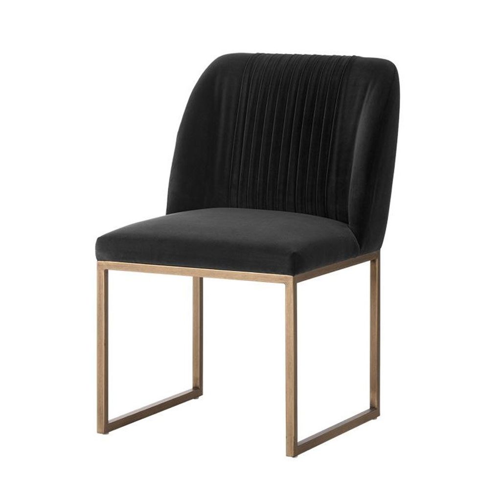 Preview image for Dark Gray Velvet Pleated Back Dining Chair Antique Brass Sled Base (Set of 2)