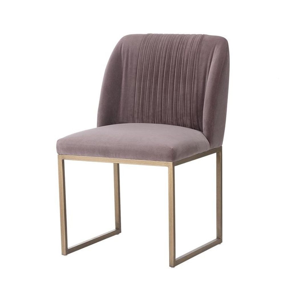 Preview image for Light Purple Velvet Pleated Back Dining Chair Antique Brass Sled Base (Set of 2)