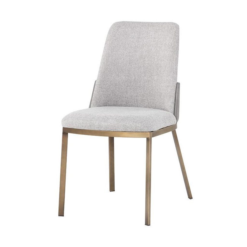 Preview image for Heather Grey Fabric & Gray Faux Leather Dining Chair Brushed Gold Legs (Set of 2)