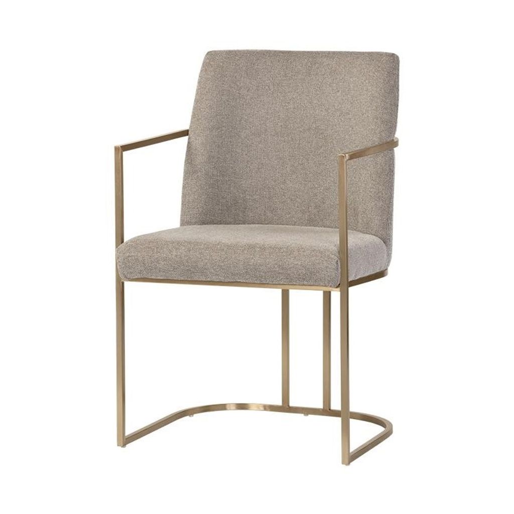 Preview image for Light Brown Tone Neutral Fabric & Brass Frame Dining Chair Armchair