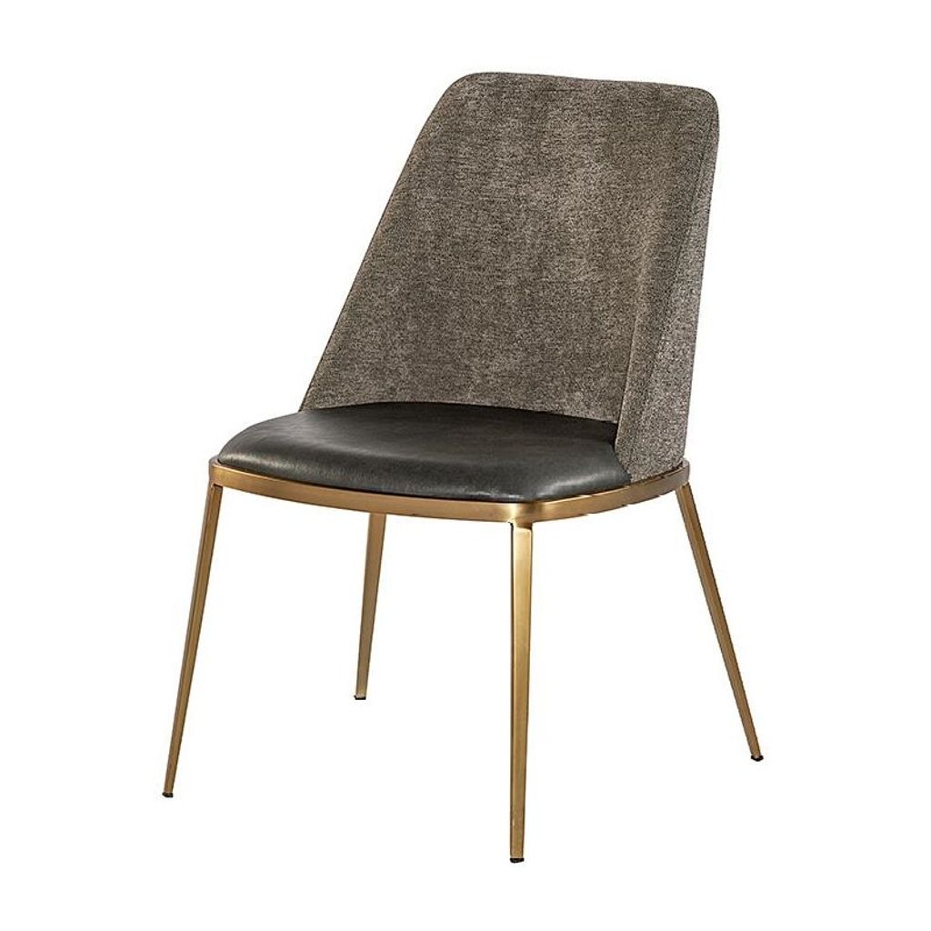 Preview image for Charcoal Faux Leather & Grey Fabric Dining Chair Brushed Gold Legs (Set of 2)