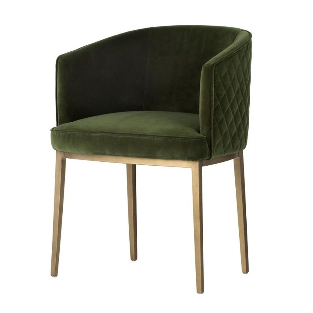 Preview image for Forest Green Quilted Curved Barrel Back Dining Chair Armchair Antique Brass Legs